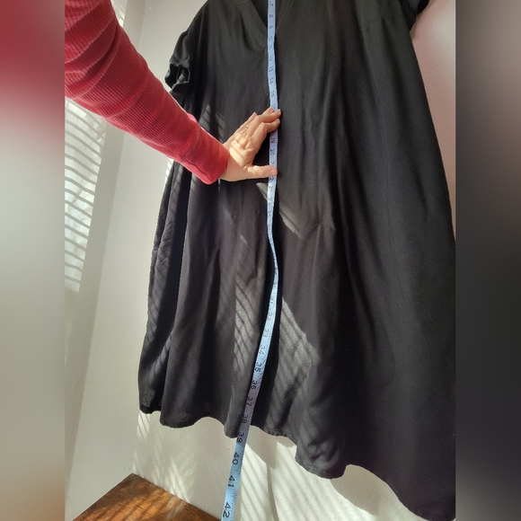 Medium Black Casual Dress Tunic Top w/ Pockets Cuffed Short Sleeves Time & Tru - Picture 9 of 10